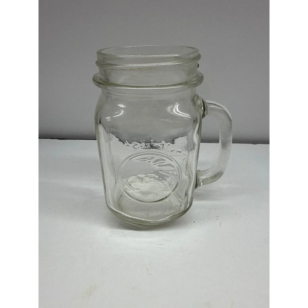 Clear Glass Mason Jar Mug with Handle Embossed Drinking Jar 16oz Farmhouse Style